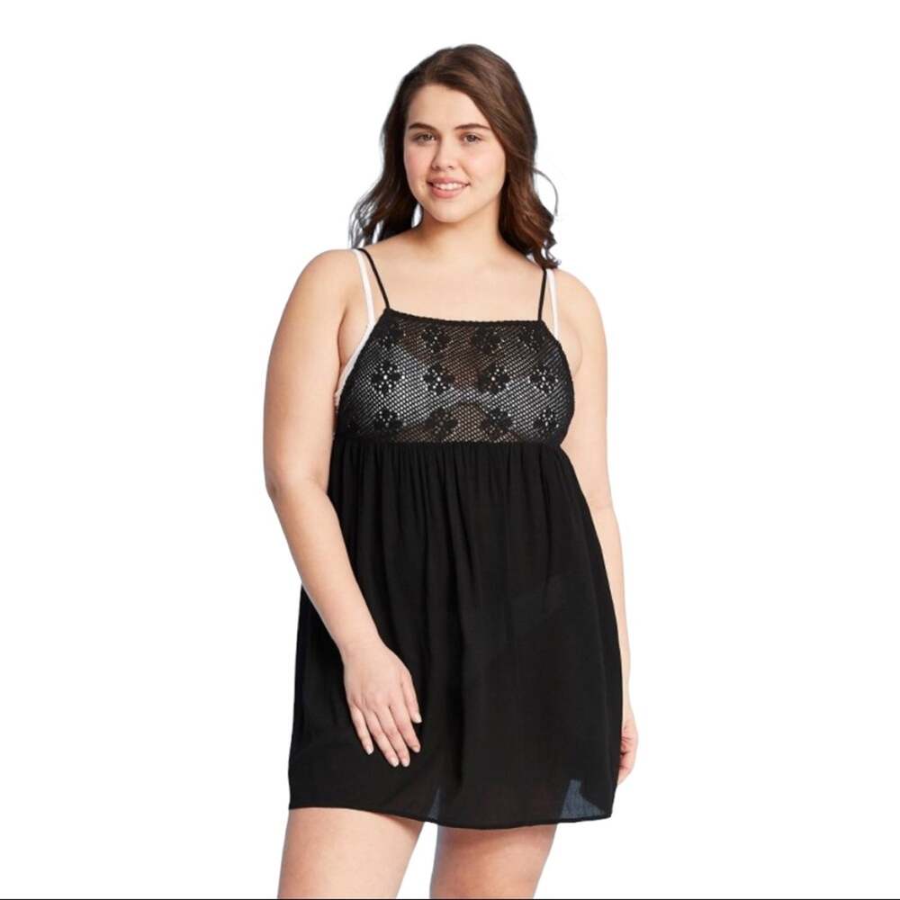 Xhilaration Crochet Black Semi Sheer Swim Cover X-Large